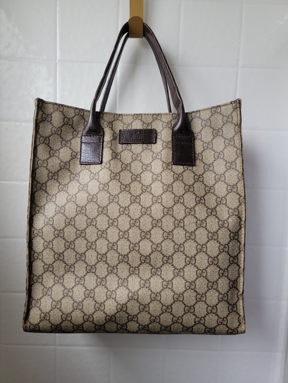 Gucci Monogram Canvas Tote - Beige & Brown